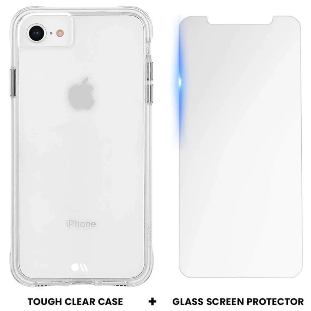 Case-Mate Clear Tough Case iPhone 6 6s 7 8 + Glass Screen Protector (2)